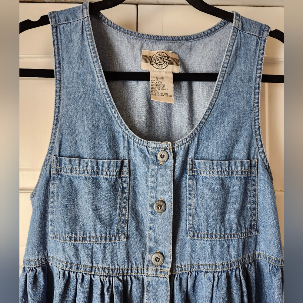 Vintage 90s Denim Button-Down Jumper Dress - Picture 2 of 6